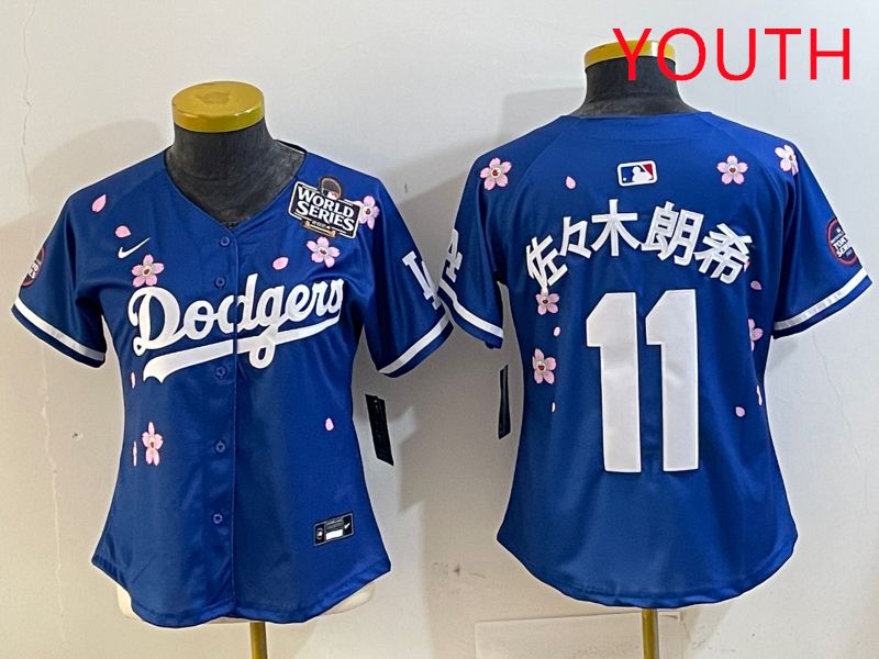 Youth Los Angeles Dodgers #11 R.Sasaki Blue Sakura Edition 2025 Nike MLB Jersey style 6->youth mlb jersey->Youth Jersey